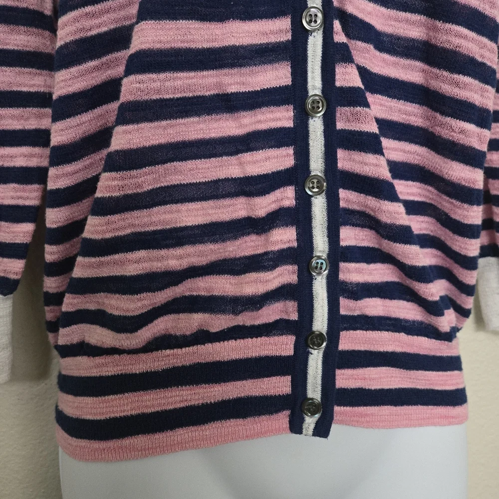J Crew Striped Cotton Blend V Neck Sweater Cardigan Pink Blue size small